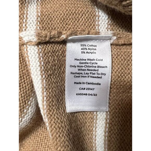 NWT Talbots Knit Sweater Camel with White Stripe XS Shawl Neck Cotton Miix - Picture 6 of 6